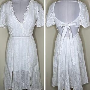 Finders Keepers Sundays Dress 4 White Eyelet Ruffle V-Neck Tie Back Chic Girly